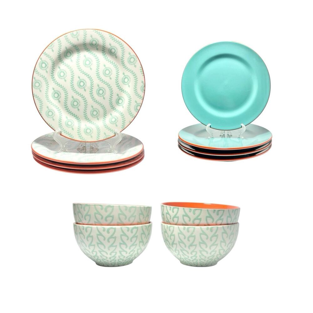 Baum Brothers “Tangiers (Turquoise)” 16-Piece Ceramic Dinnerware Set, Service 4